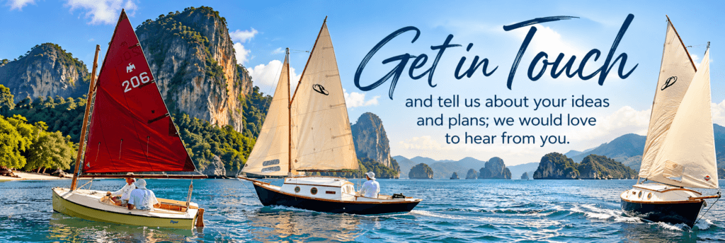 Contact Krabi Sailing banner with traditional boats sailing in Krabi, Thailand
